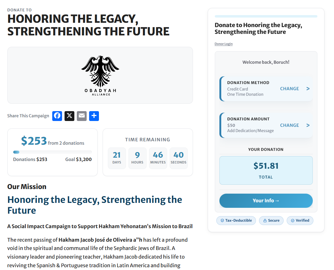 Sample Social Impact Campaign donation page